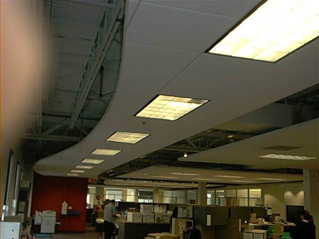 Acoustical ceiling beneath exposed structure