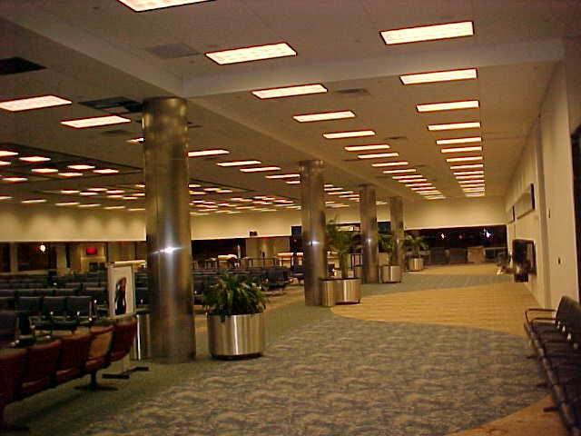 Finished concourse with linear ceiling details
