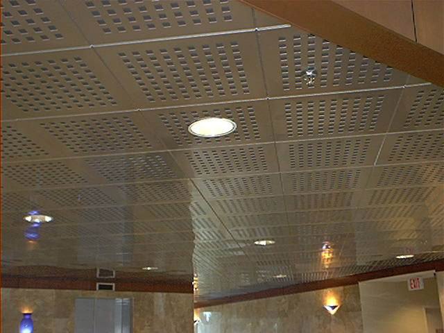 Linear perforated metal ceiling installation